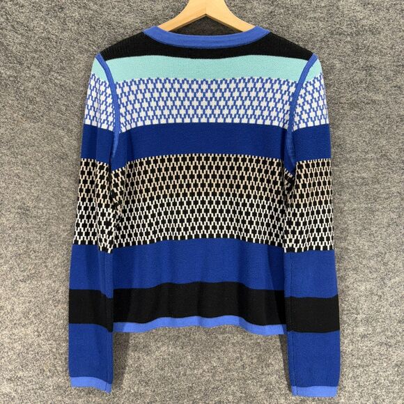 Banana Republic Full Zip Sweater Women M Medium Blue Striped Knit Cotton Casual - Picture 2 of 7